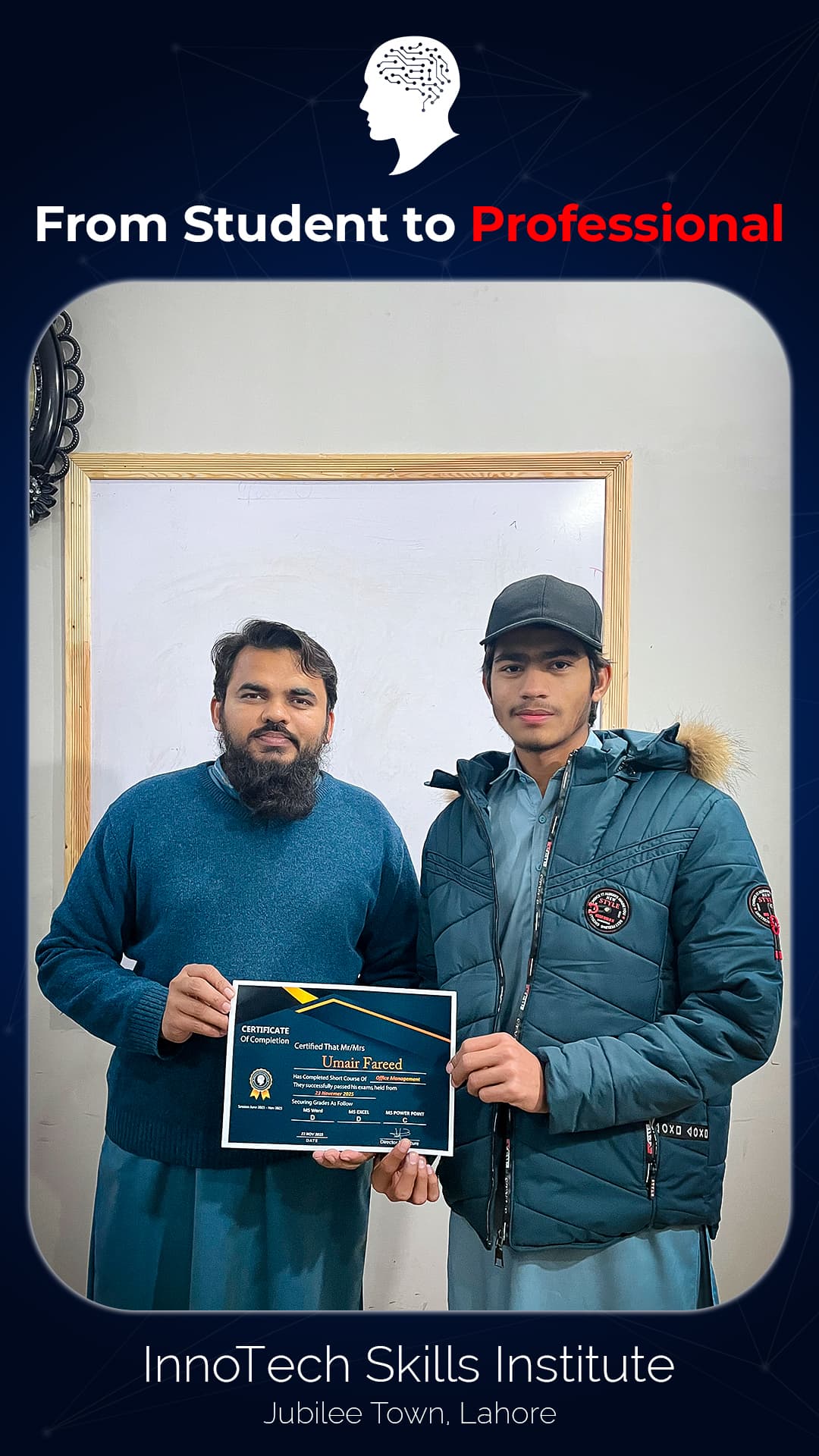 Umair Fareed receiving InnoTech Skills Institute certificate